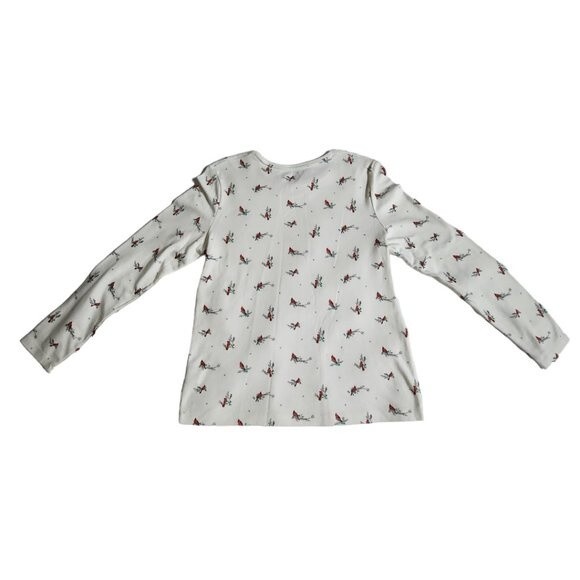 Croft & Barrow White Red Cardinal Bird Long Sleeve Classic Tee Top Size Small - Picture 2 of 10